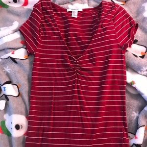 Striped red v-neck shirt
